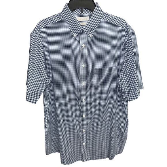 Gold Label 4XB Shirt Blue Check Cotton Nylon Non-Iron Performance Roundtree York - Picture 1 of 4